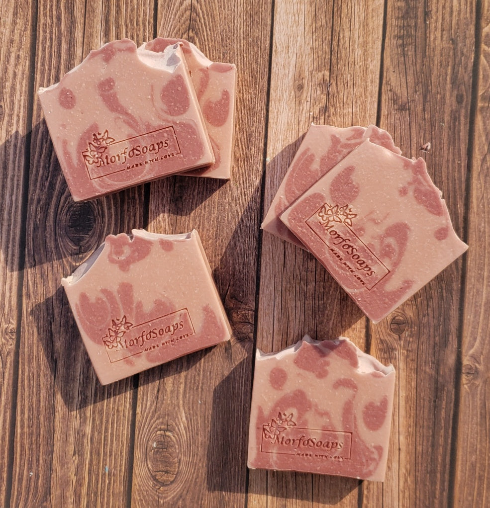 Handmade Calamine Soap bar with lavender and peppermint scent, featuring a unique artisanal design.