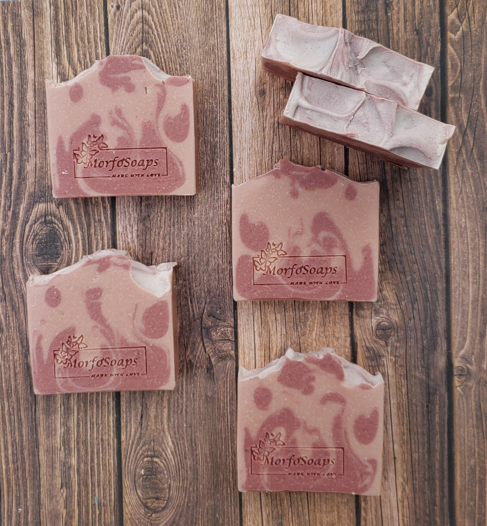 Handmade Calamine Soap bar with lavender and peppermint scent, featuring a unique artisanal design.