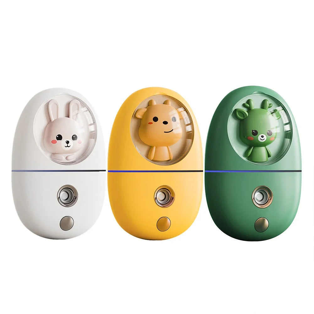 Cartoon 35ML Mini Facial Humidifier in a stylish design, showcasing its compact size and mist spray feature.