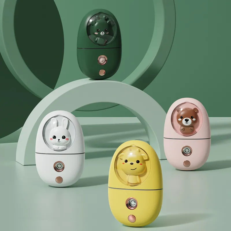 Cartoon 35ML Mini Facial Humidifier in a stylish design, showcasing its compact size and mist spray feature.