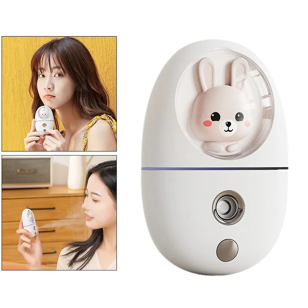 Cartoon 35ML Mini Facial Humidifier in a stylish design, showcasing its compact size and mist spray feature.