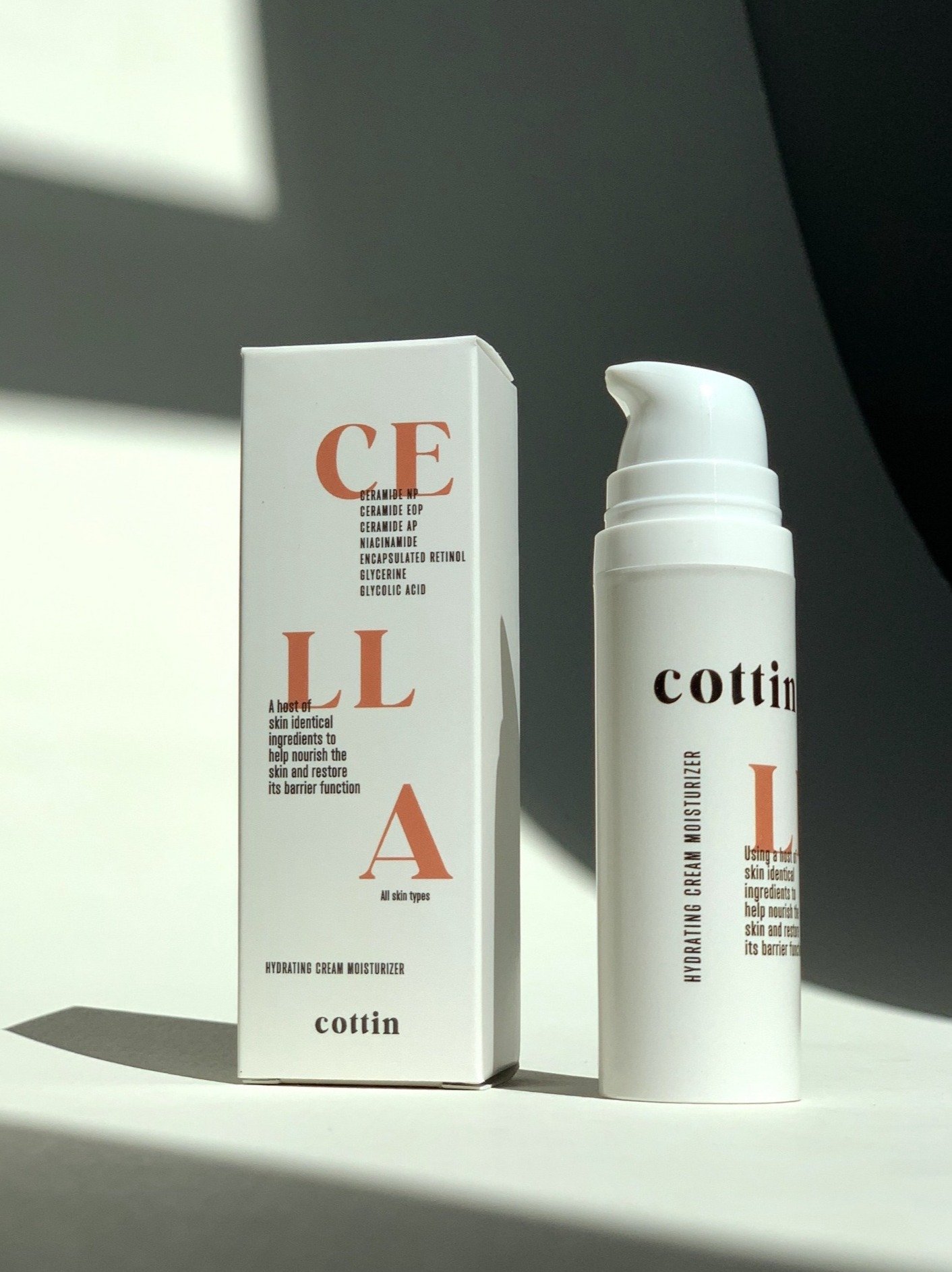 CELLA Hydrating Face Cream in a sleek container, showcasing its rich texture and nourishing ingredients.