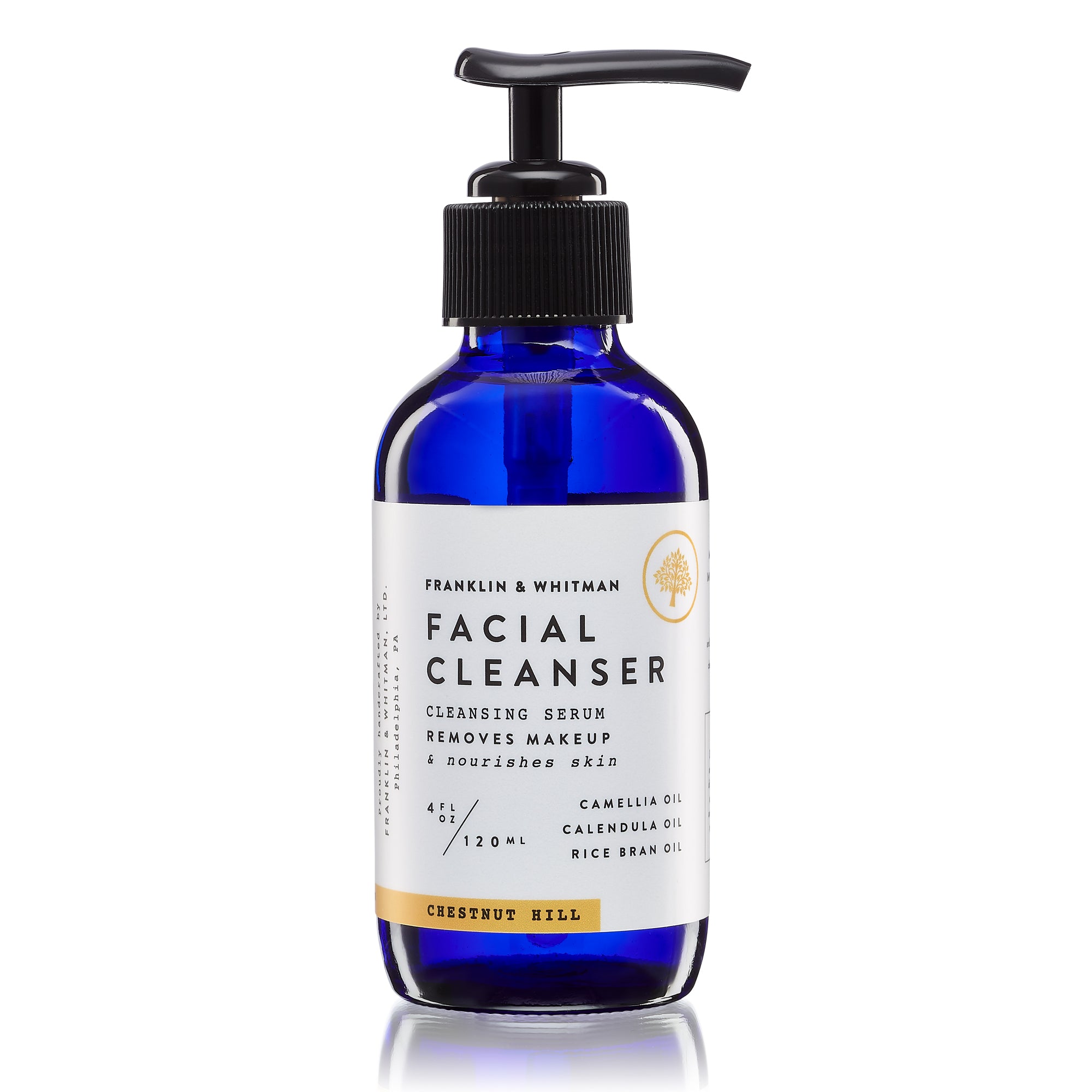 Chestnut Hill Cleansing Serum in a 4oz glass bottle, showcasing its natural ingredients and luxurious texture.