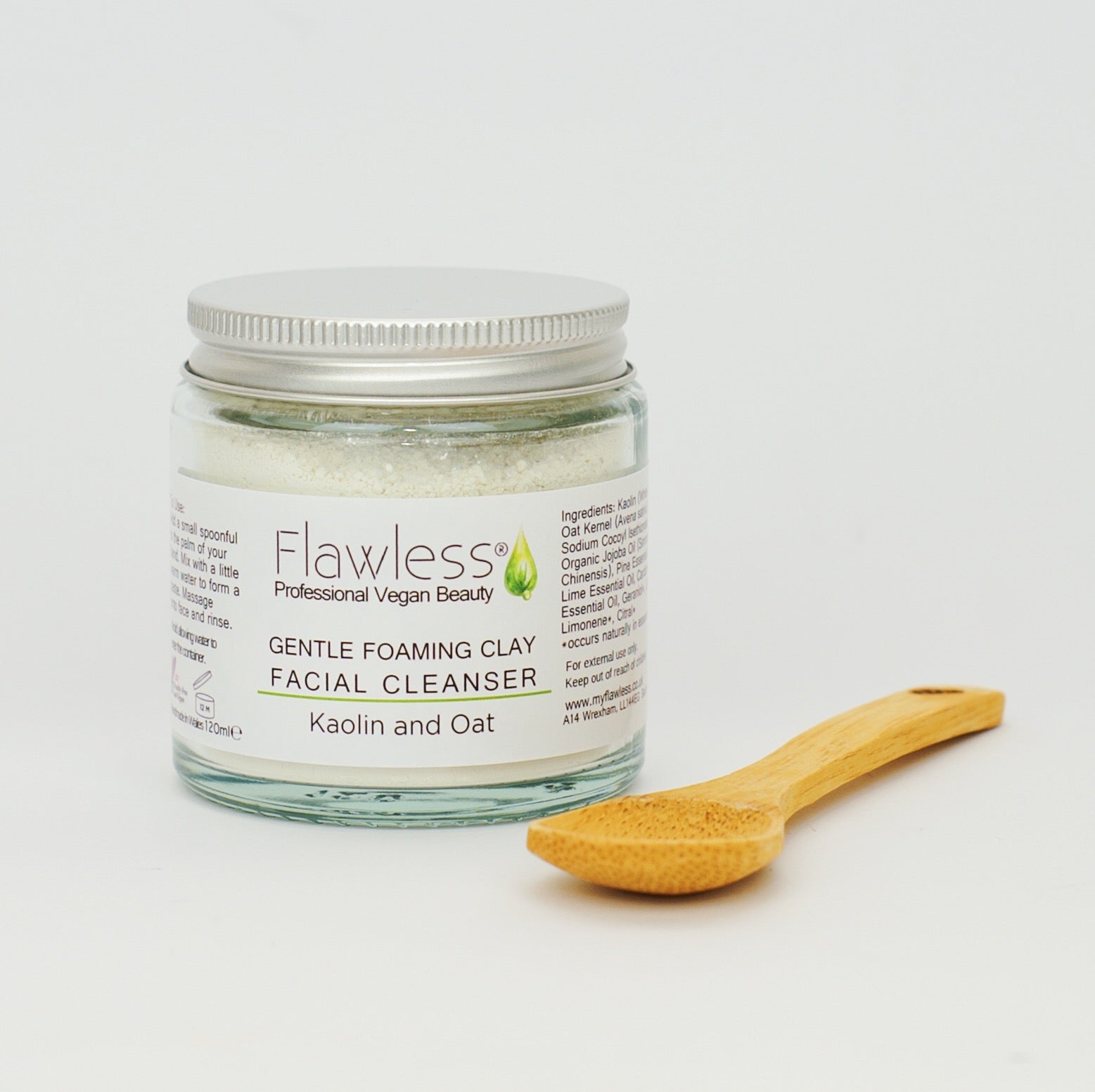 Gentle foaming clay facial cleanser in a recycled glass jar with an aluminum lid, showcasing its creamy texture and natural ingredients.