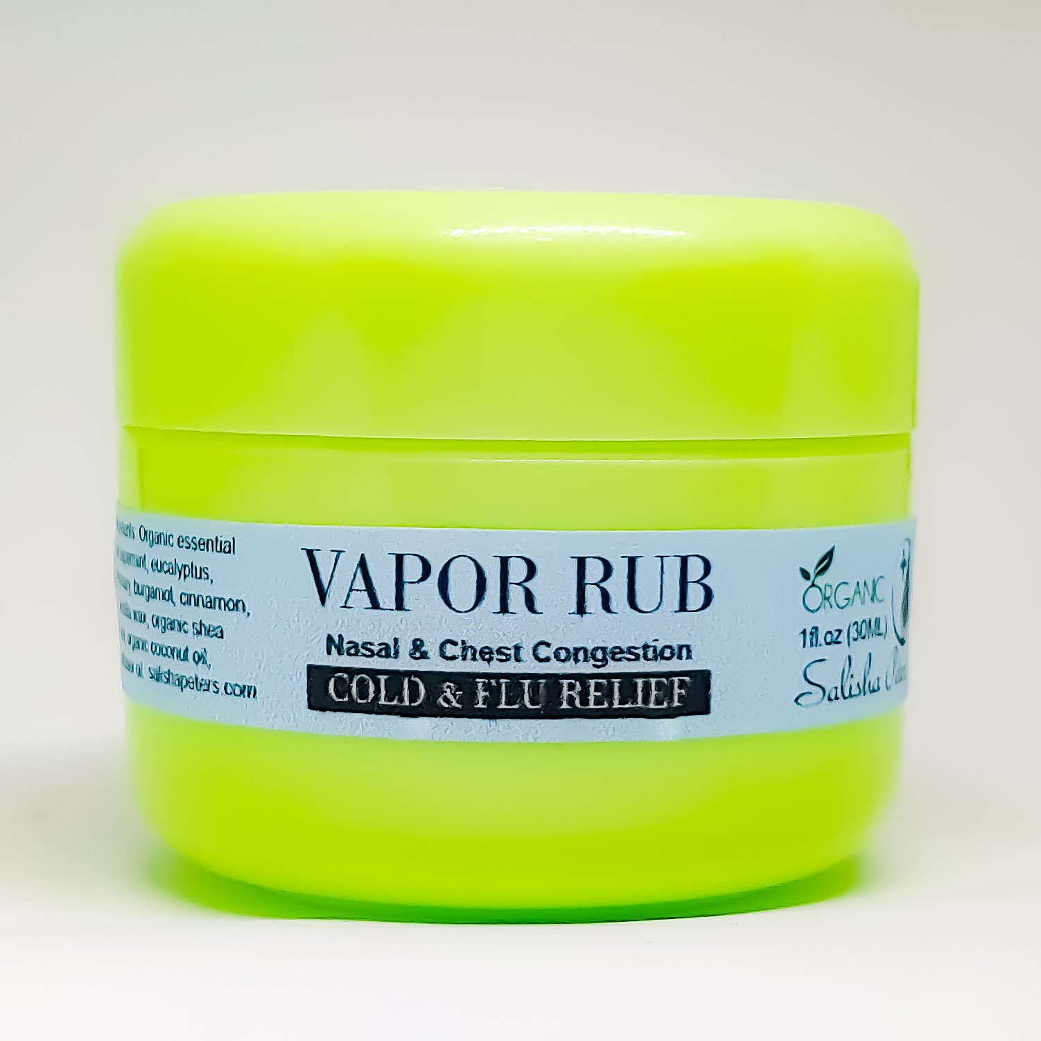 A jar of Cooling Mint Vapor Rub with a refreshing minty aroma, showcasing its natural ingredients and eco-friendly packaging.