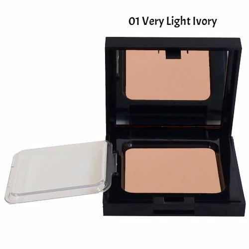 A compact powder foundation with a sleek design, showcasing various shades for a natural finish.