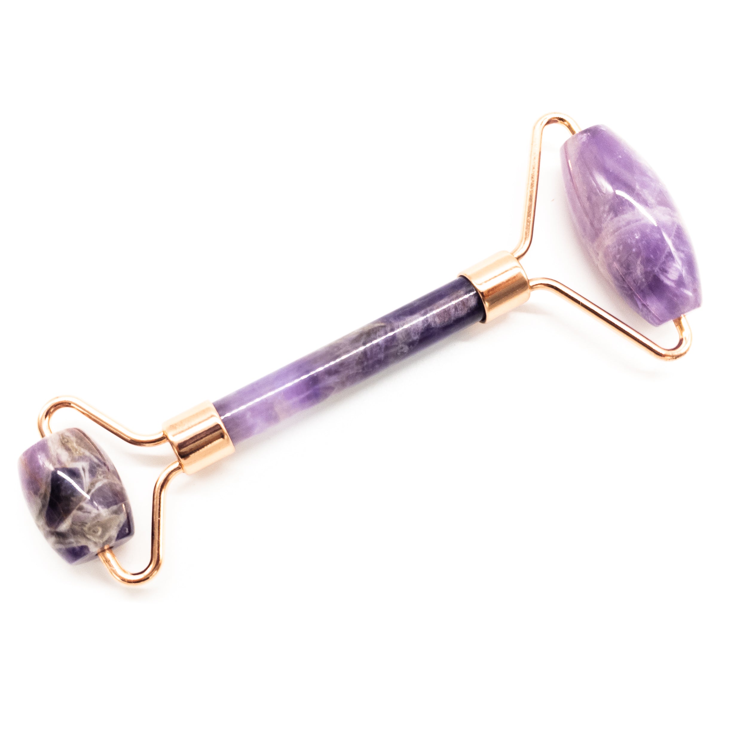 Copper & Crystal Face Roller featuring natural polished crystals, designed for facial massage and skincare.