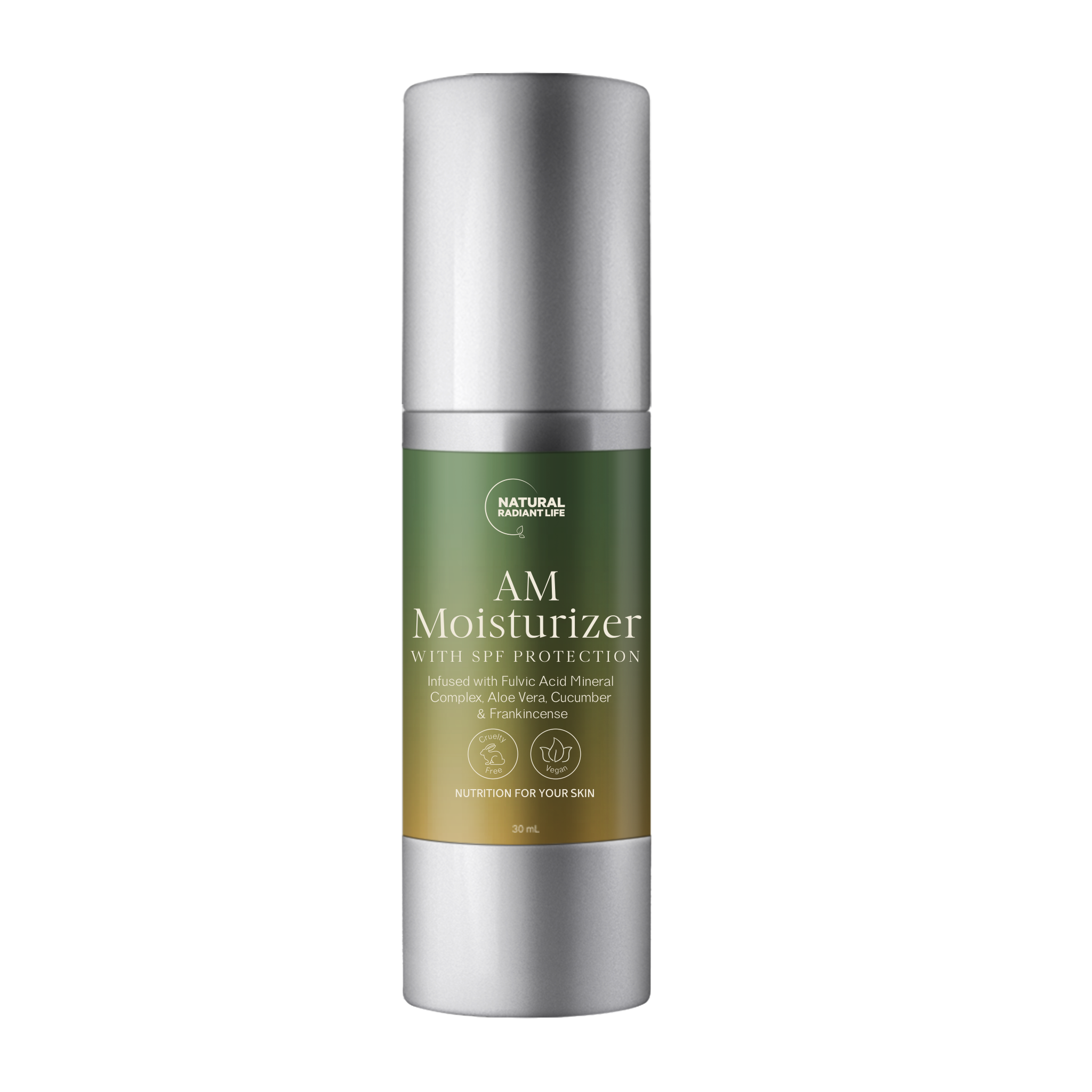 Daily Anti-Aging Face Moisturizer with Sunscreen in a sleek bottle, showcasing its lightweight formula for all skin types.