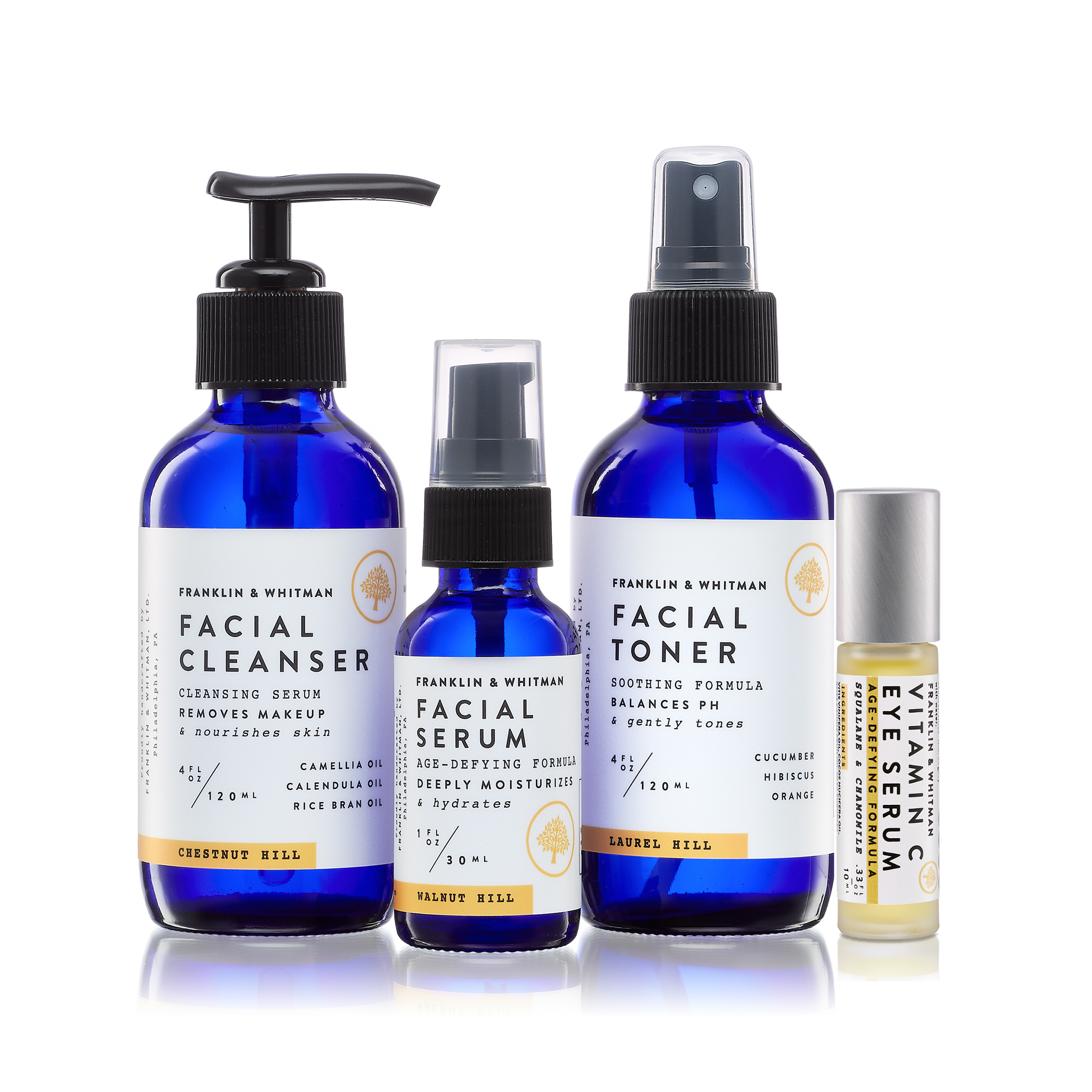 Daily Face Care Kit featuring cleansing serum, toner, and face serum in elegant packaging.