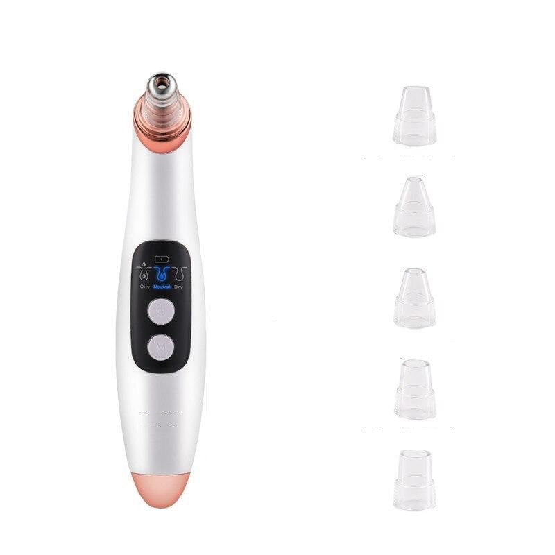 Electric Blackhead Remover with multiple probes for deep pore cleaning and acne removal, featuring a sleek design and USB charging capability.