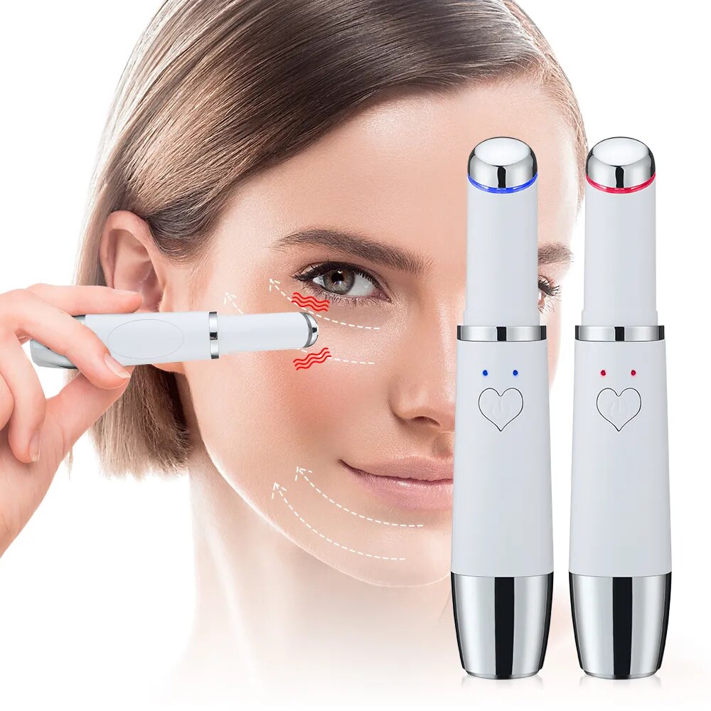 Electric Eye Massager with USB charging cord, designed for reducing dark circles and puffiness with heat and vibration.