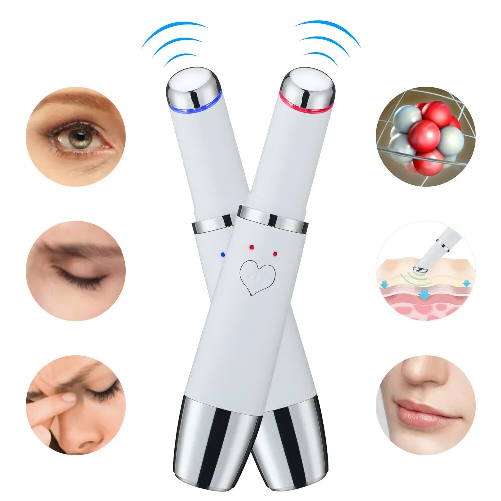 Electric Eye Massager with USB charging cord, designed for reducing dark circles and puffiness with heat and vibration.