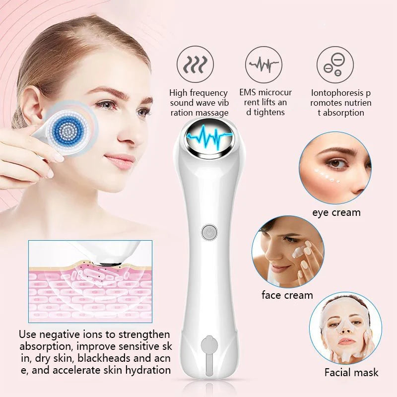 Electric Facial Cleansing Brush with multiple brush heads and ergonomic design for effective skincare.