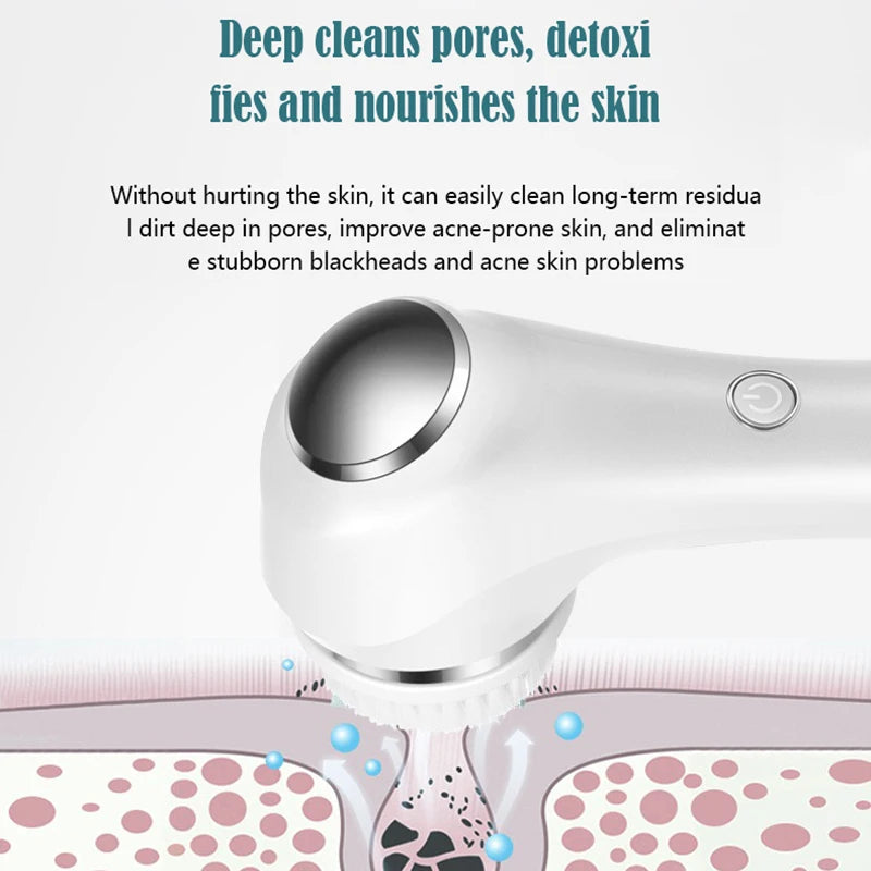 Electric Facial Cleansing Brush with multiple brush heads and ergonomic design for effective skincare.