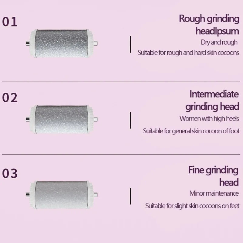 Electric Foot File with Digital Display, USB charging, and waterproof design, showcasing ergonomic handle and interchangeable heads.