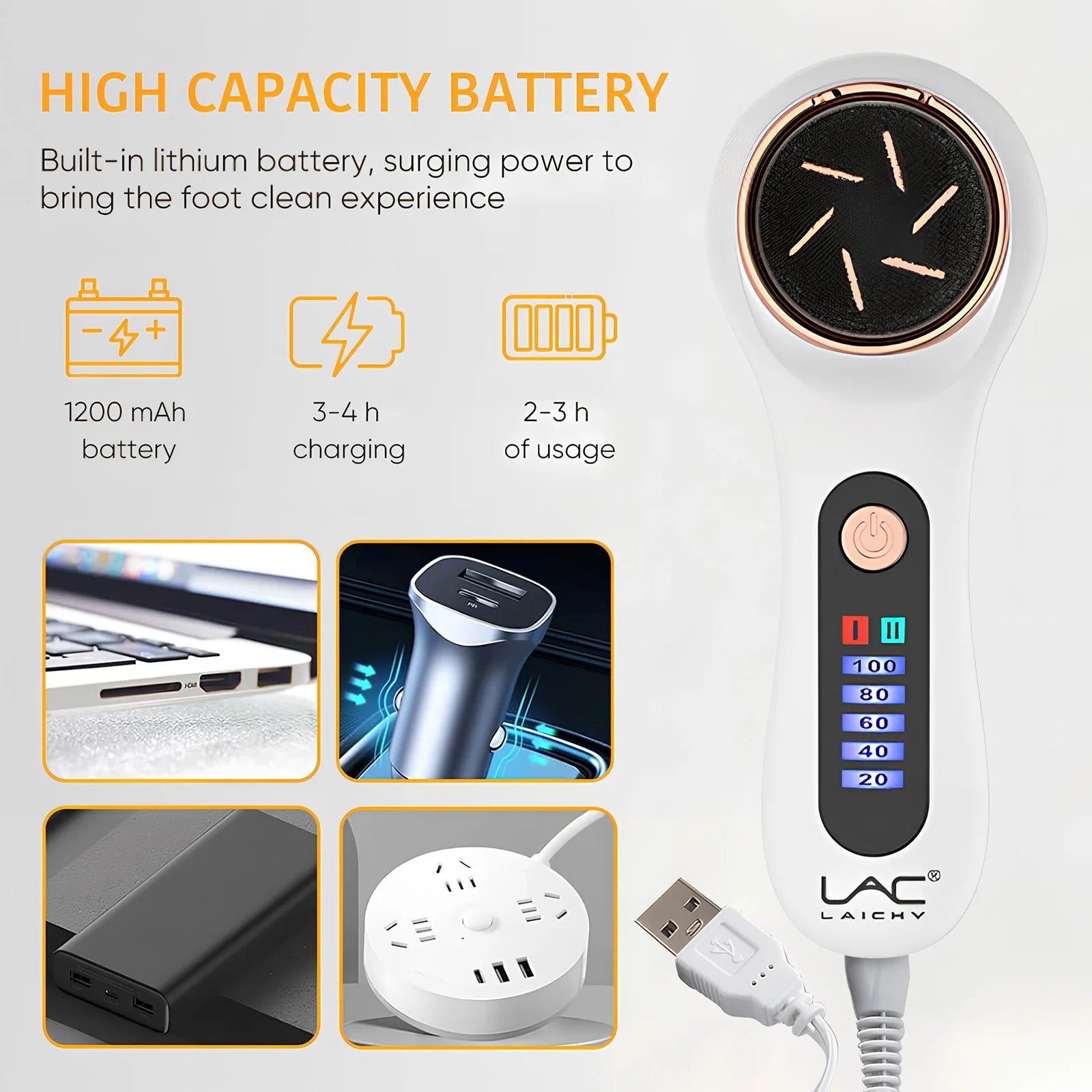 Electric Foot Polisher Callus Remover in white, showcasing its sleek design and multiple grinding heads.