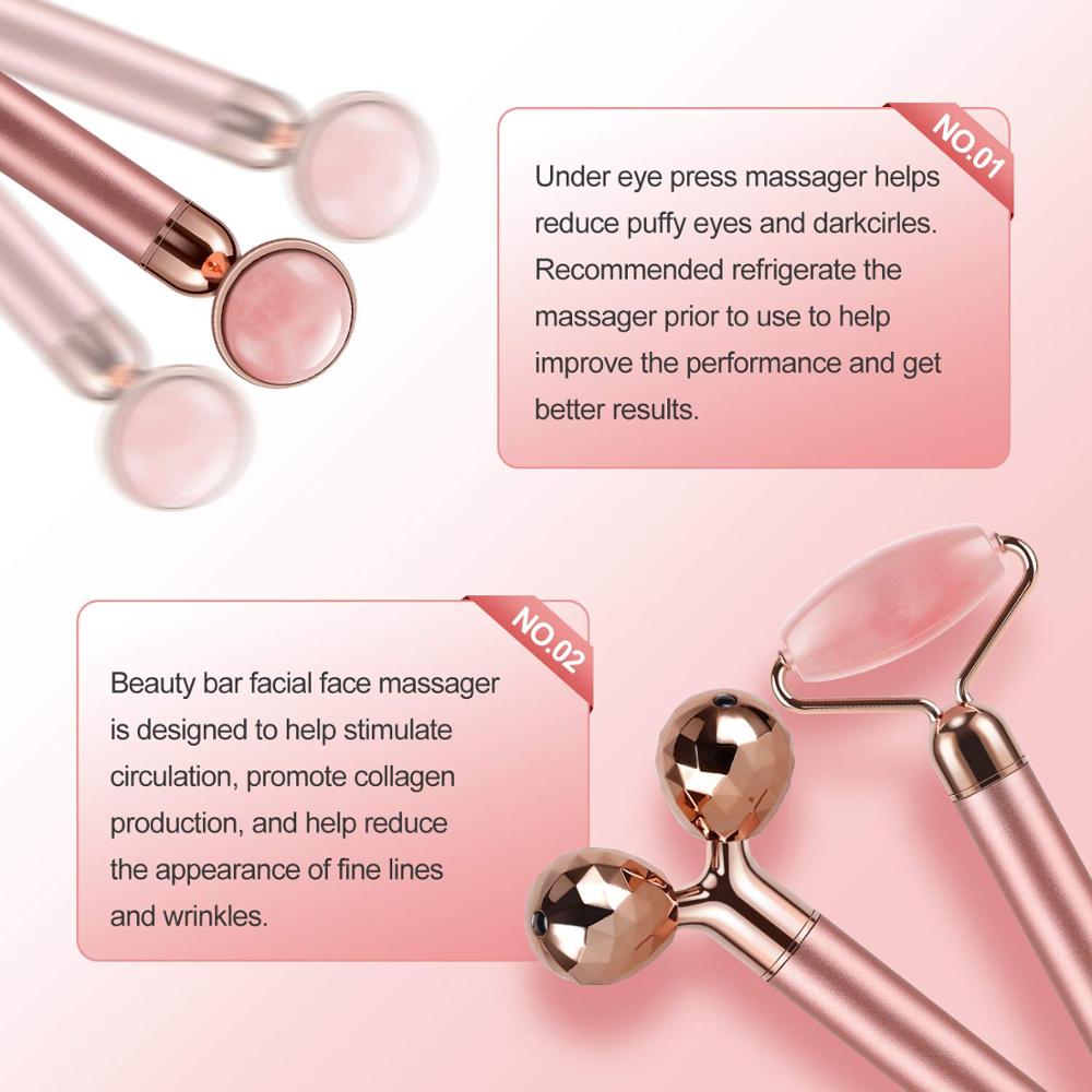 Electric Jade Roller Facial Massager set including a vibrating facial roller, 3D roller, and under-eye press massager, designed for skincare enhancement.