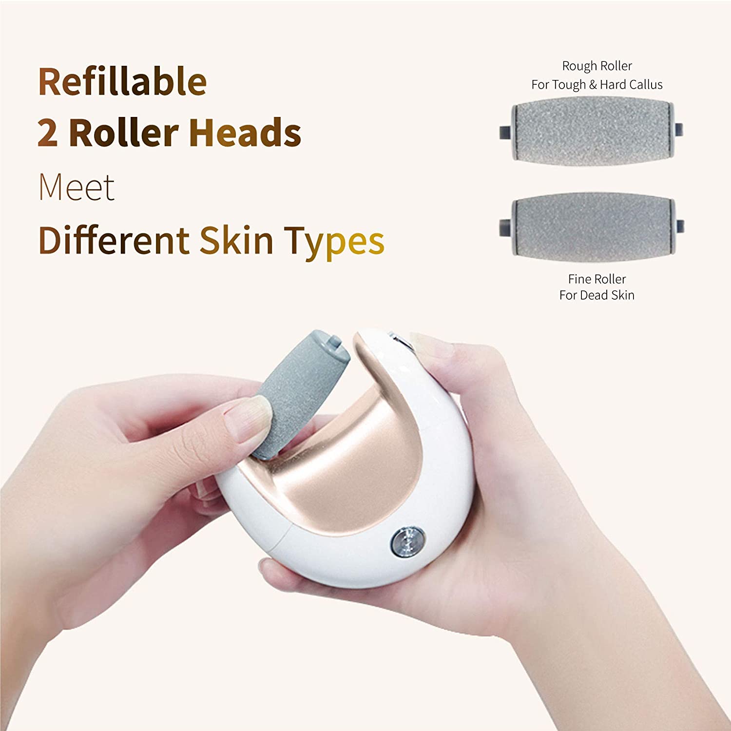 Electric Pedicure Foot File Callus Remover Grinder USB with two roller heads and charging cable, designed for effective foot care.