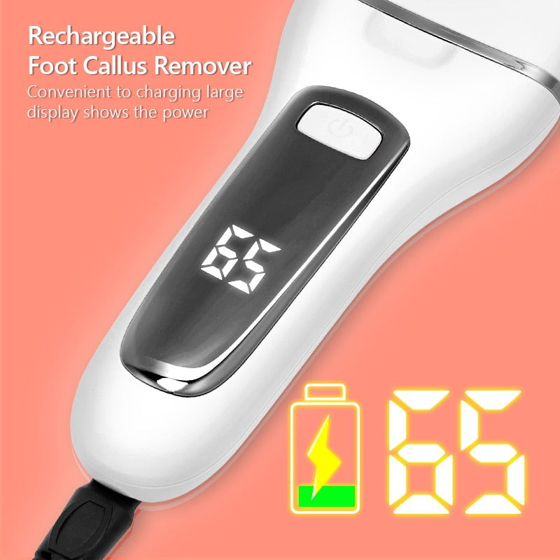 Electric Pedicure Tools Dead Skin Callus Remover with three grinding heads and USB charging port, designed for effective foot care.