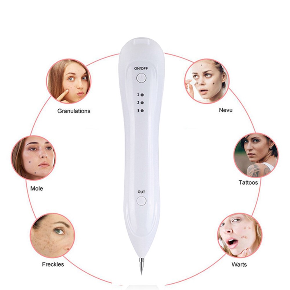 Electric Plasma Jet Pen Freckle Remover Machine in white color, designed for mole and freckle removal with adjustable intensity levels.