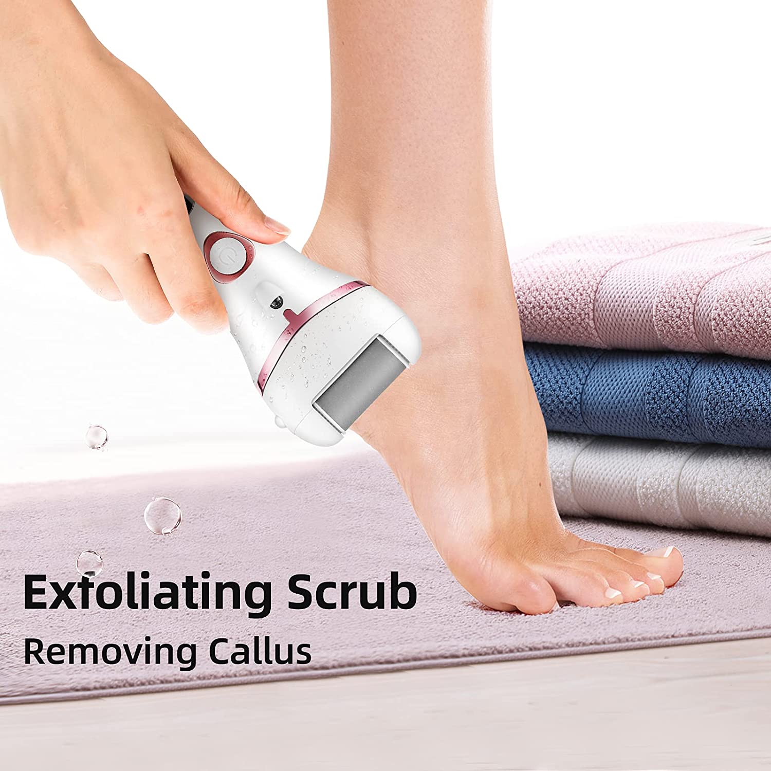 Electric Rechargeable Foot Grinder with three roller heads for effective foot exfoliation and repair.