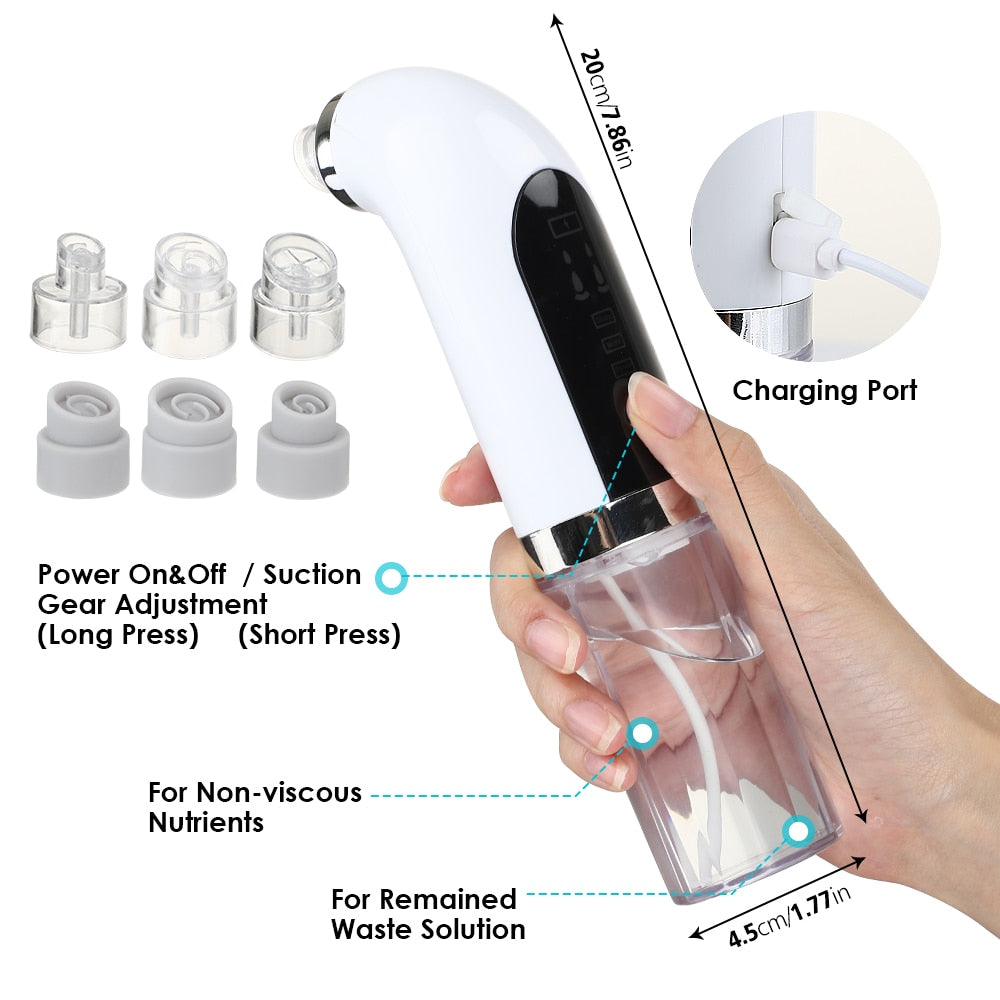 Electric Small Bubble Blackhead Remover with USB charging, featuring multiple suction heads and a sleek design for effective skincare.