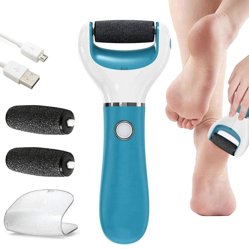 Electric USB Rechargeable Foot Grinder with ergonomic handle and roller heads for effective callus removal.