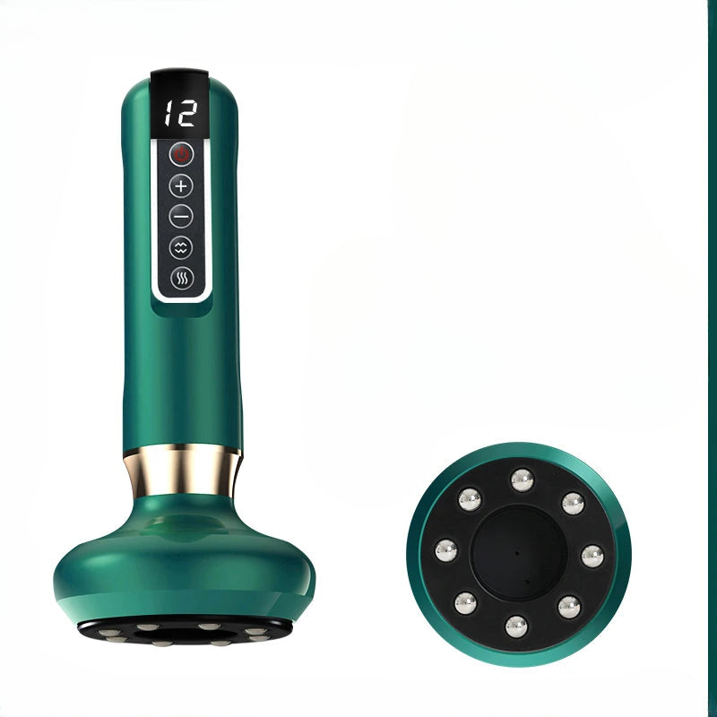 Electric Vacuum Cupping Massage Body Cups in green color, showcasing its ergonomic design and features for anti-cellulite therapy.