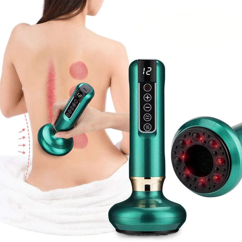 Electric Vacuum Cupping Massage Body Cups in green color, showcasing its ergonomic design and features for anti-cellulite therapy.