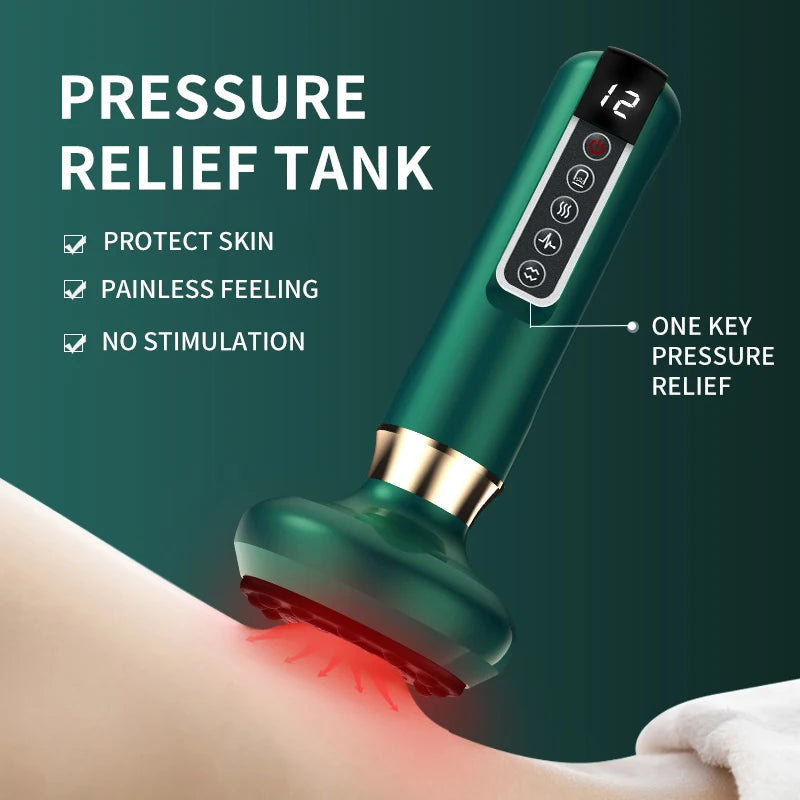 Electric Vacuum Cupping Massage Body Cups in green color, showcasing its ergonomic design and features for anti-cellulite therapy.