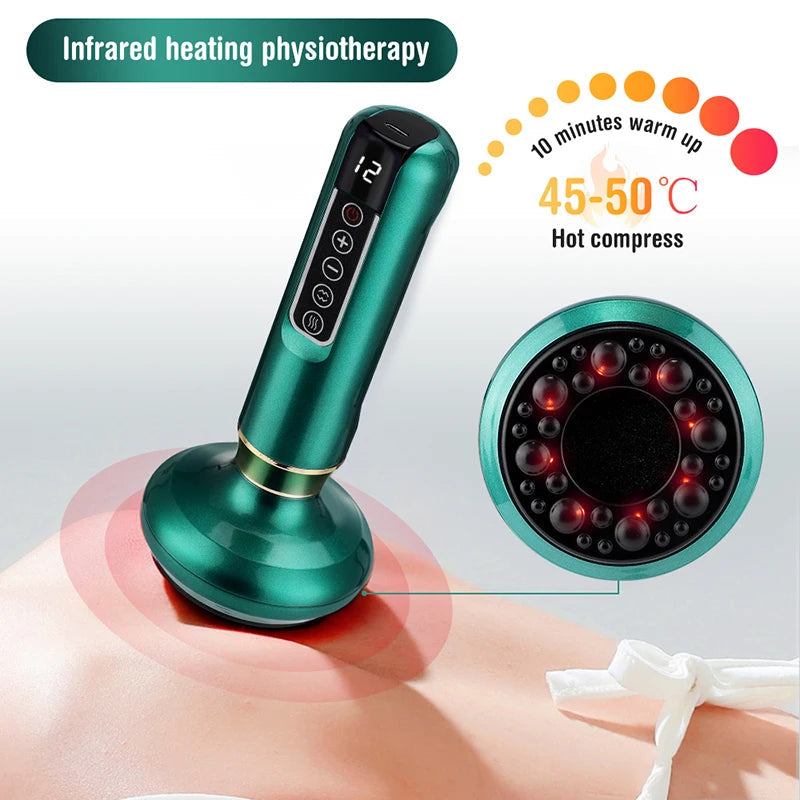 Electric Vacuum Cupping Massage Body Cups in green color, showcasing its ergonomic design and features for anti-cellulite therapy.