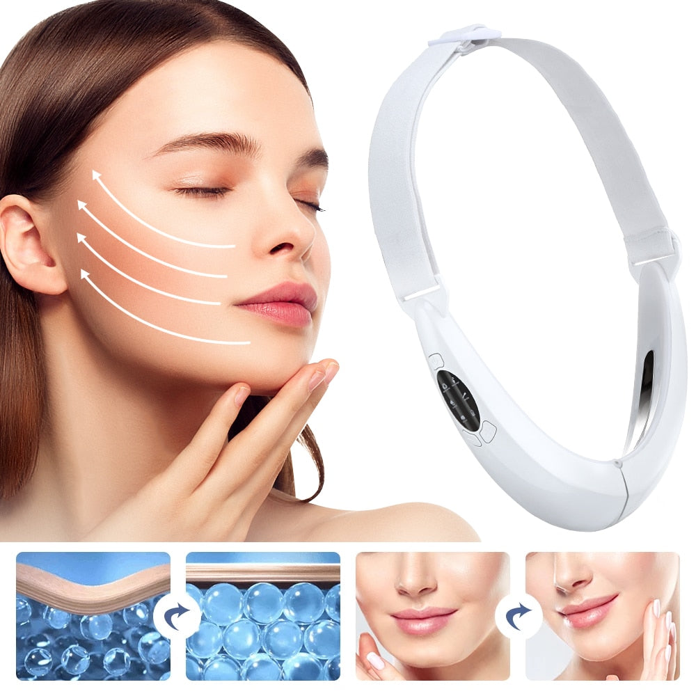 EMS Facial Lifting Device with LED display and ergonomic design for facial massaging and skin rejuvenation.