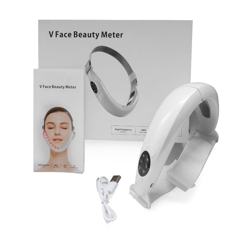 EMS Facial Lifting Device with LED display and ergonomic design for facial massaging and skin rejuvenation.