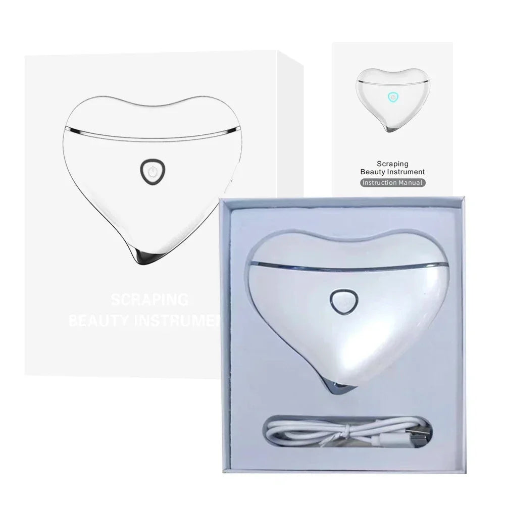 Ems V Face Gua Sha Machine in white with blue and red light features, designed for facial lifting and firming.