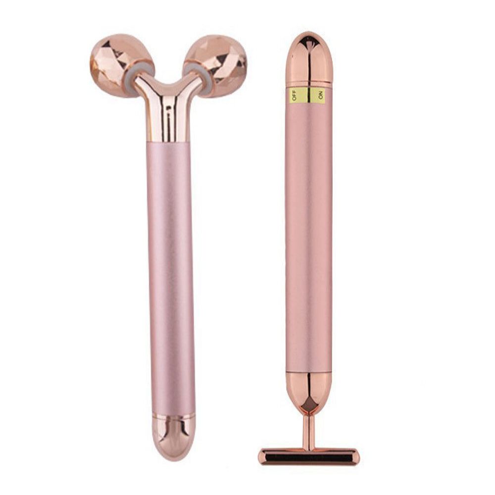 Energy Beauty Bar 24K Gold Facial Vibration Massager with T-shaped head for anti-aging and skin revitalization.