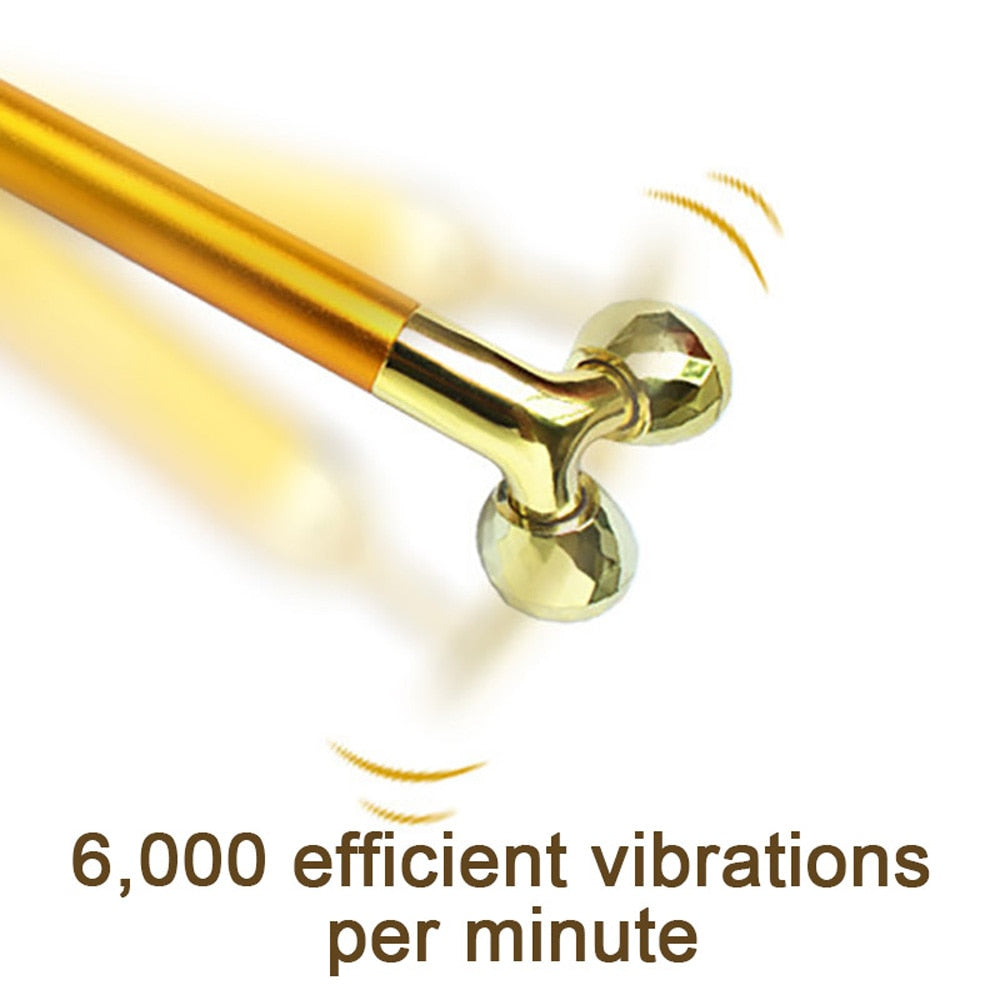 Energy Beauty Bar 24K Gold Facial Vibration Massager with T-shaped head for anti-aging and skin revitalization.