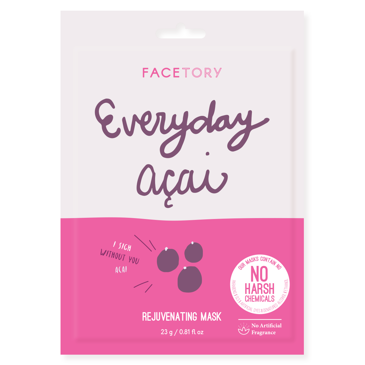 Everyday Acai Rejuvenating Sheet Mask featuring vibrant acai berry design, perfect for daily skincare.