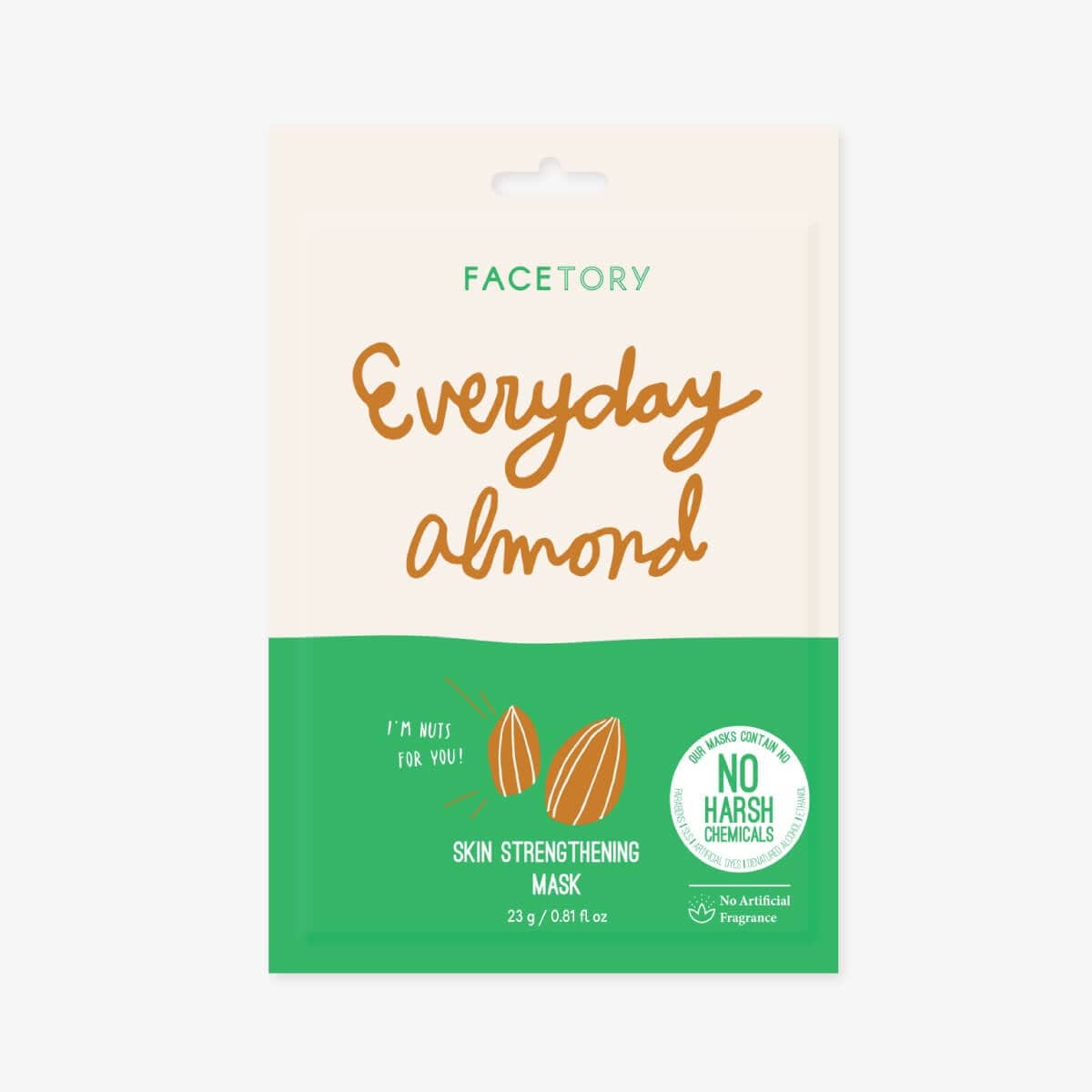 Everyday Almond Skin Strengthening Sheet Mask displayed on a clean surface, showcasing its packaging and design.