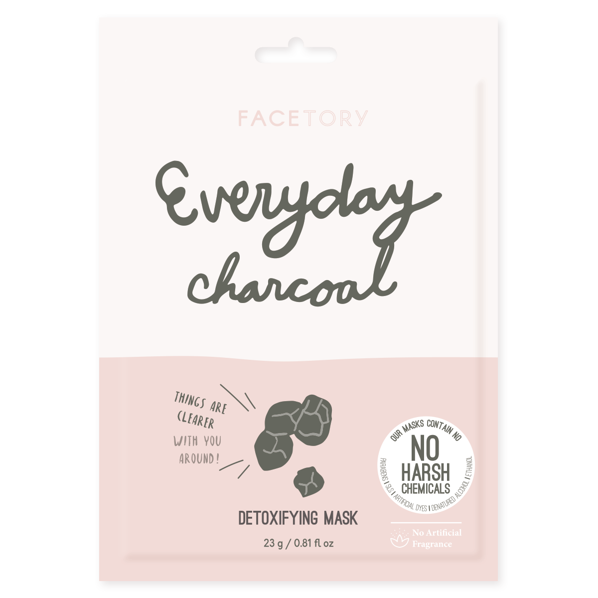 Everyday Charcoal Detoxifying Sheet Mask displayed on a clean surface, showcasing its packaging and texture.