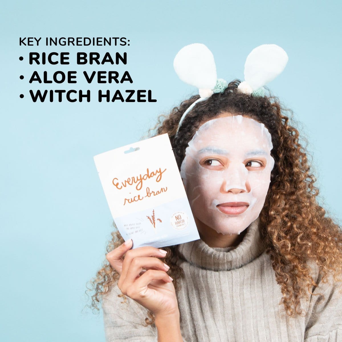 Everyday Rice Bran Soothing Sheet Mask displayed on a clean surface, showcasing its packaging and texture.