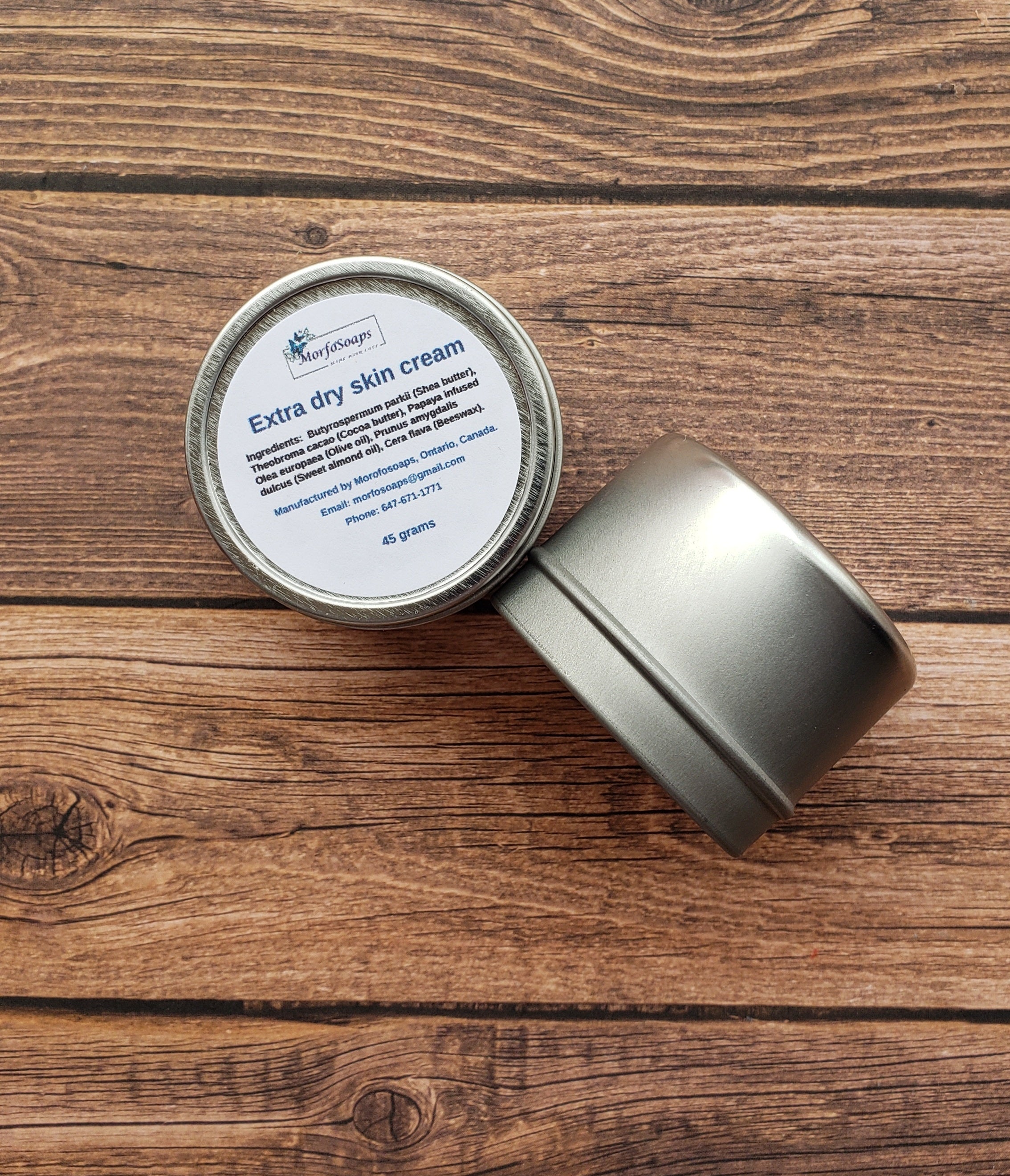 A jar of Morfosoaps Extra Dry Skin Cream with a smooth, creamy texture, showcasing its natural ingredients and luxurious appeal.