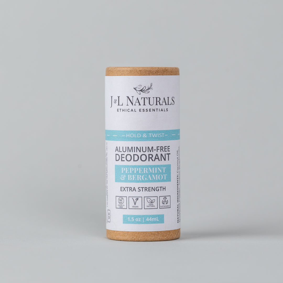 Extra-Strength Deodorant in various scents, showcasing its natural ingredients and aluminum-free formula.