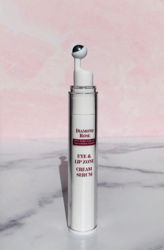 Diamond Rose Biofresh Eye and Lip Zone Cream Serum in a 15 ml container, featuring a roller applicator for easy application.