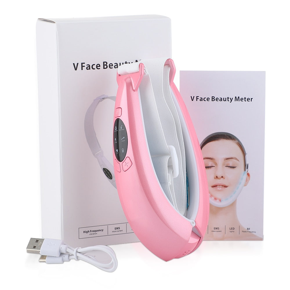 Face Slimming Massager V-Line Up Lift Belt Machine with ergonomic design and control buttons for facial rejuvenation.