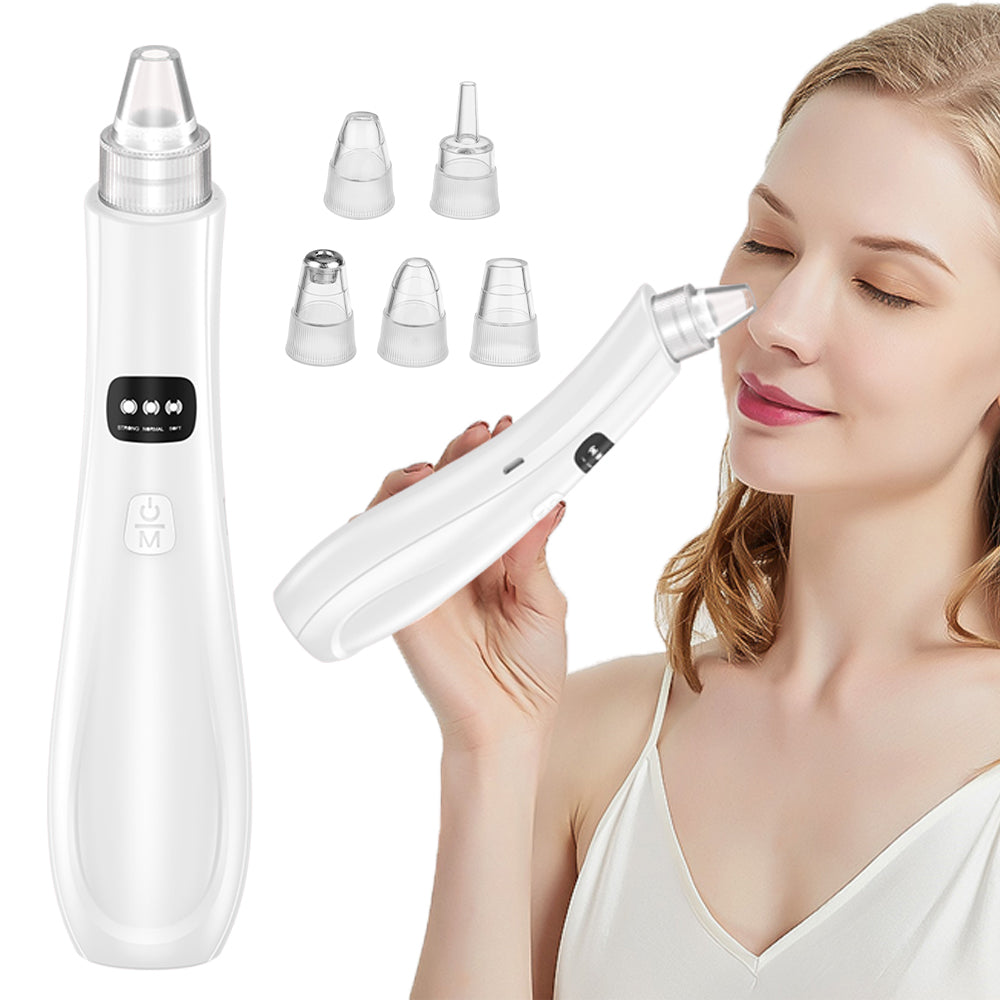 Facial Blackhead Remover Electric Acne Cleaner with multiple suction tips and USB charging cable, designed for effective blackhead removal.