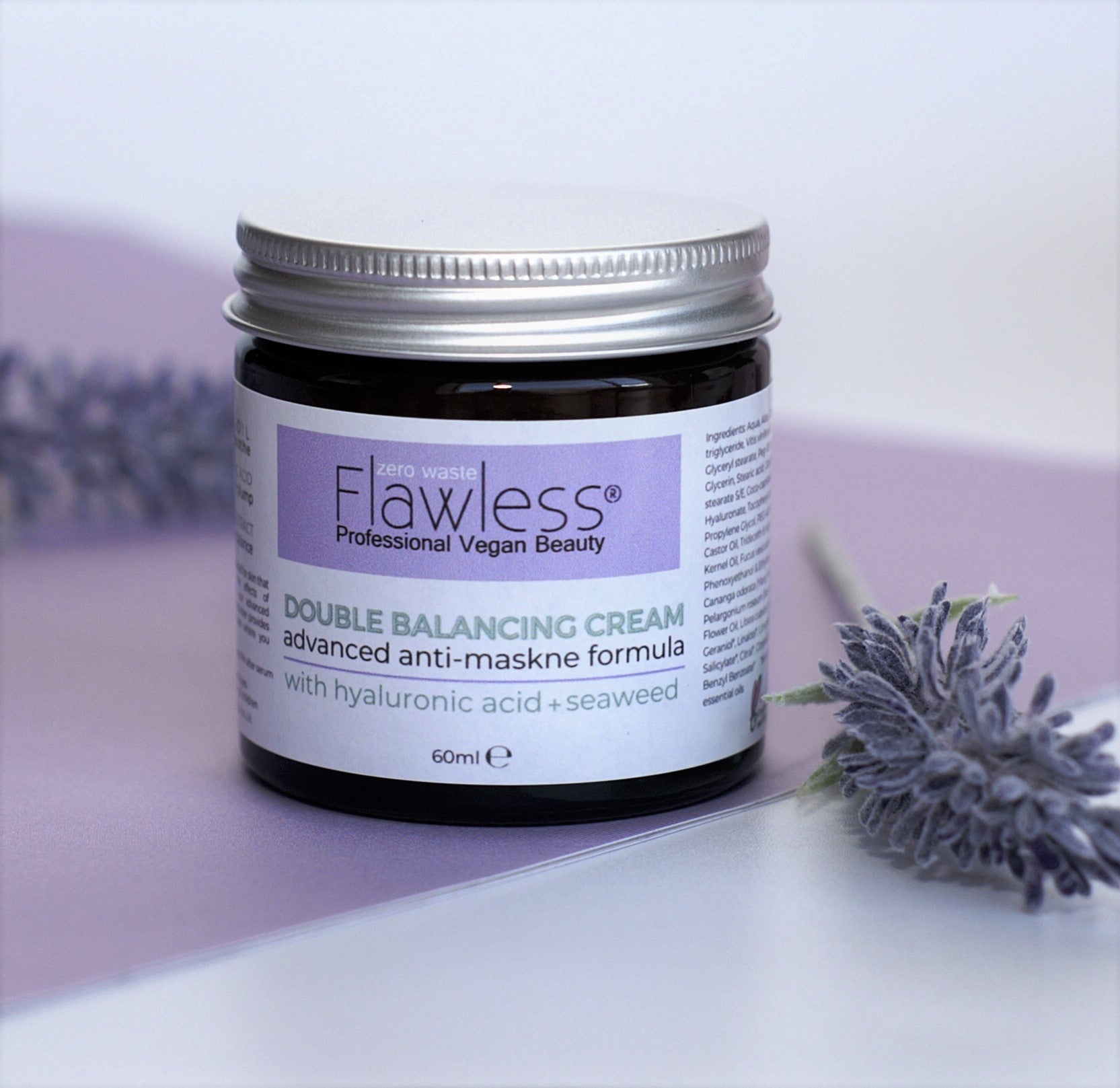 A jar of Facial Moisturiser - Double Balancing Cream with a smooth texture, showcasing its hydrating properties and natural ingredients.