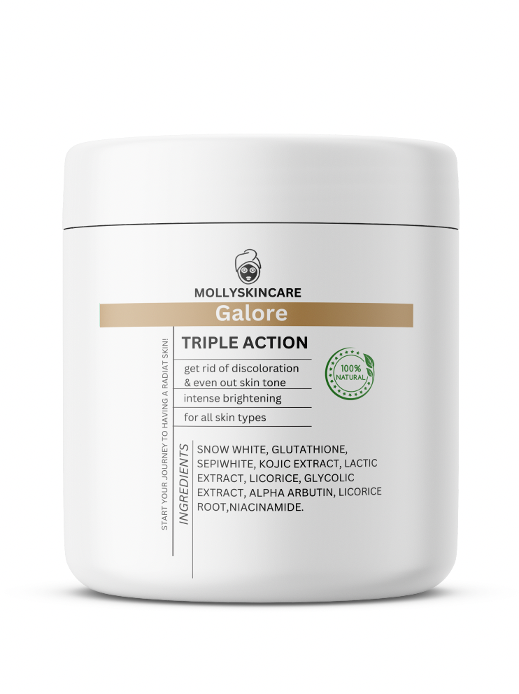 Galore Triple Action hyperpigmentation cream in a luxurious jar, showcasing its rich texture and elegant packaging.