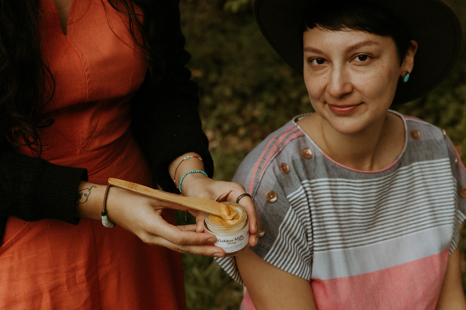 Golden Milk Honey Mask in a 2oz glass jar, showcasing its rich, golden texture and natural ingredients.