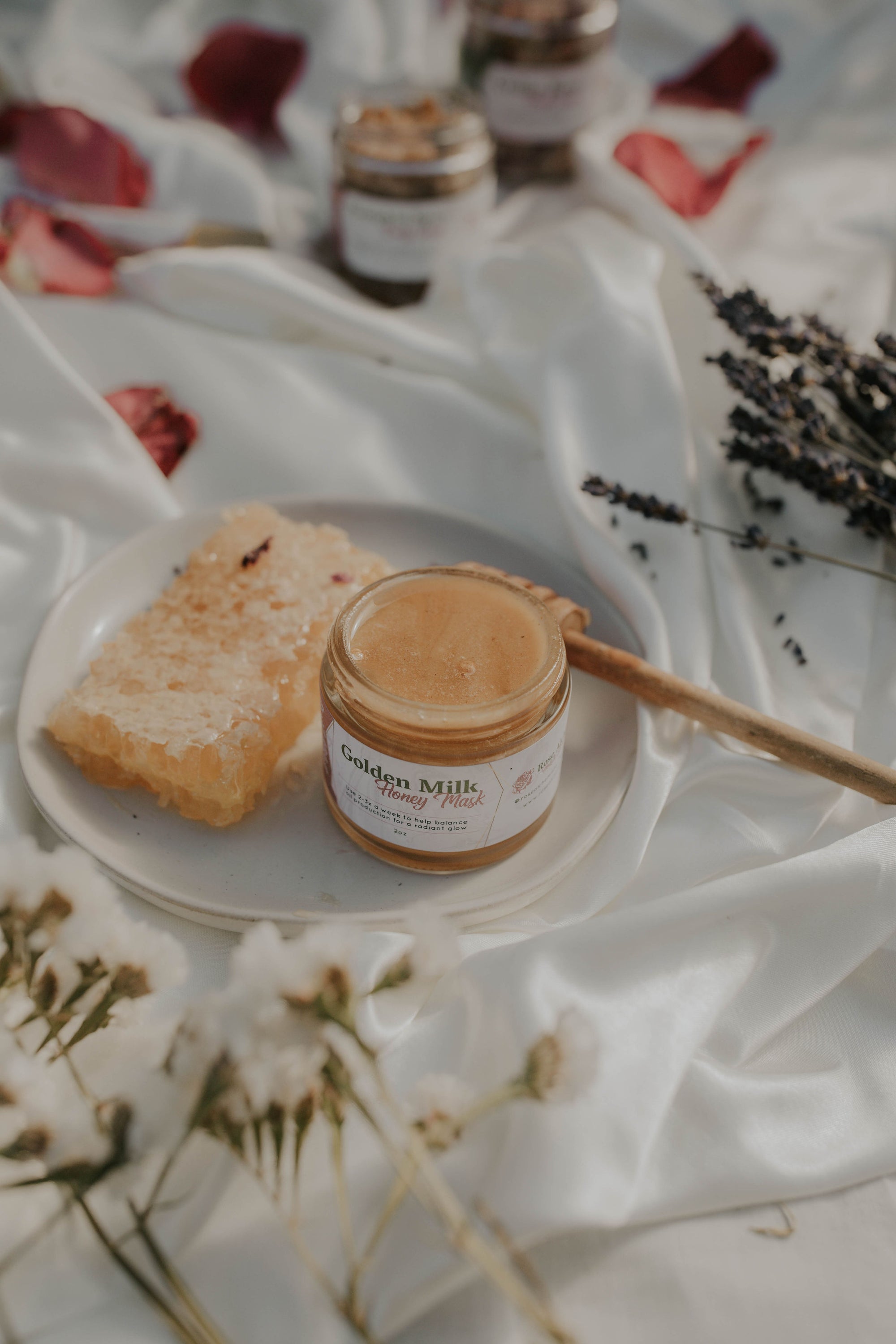 Golden Milk Honey Mask in a 2oz glass jar, showcasing its rich, golden texture and natural ingredients.