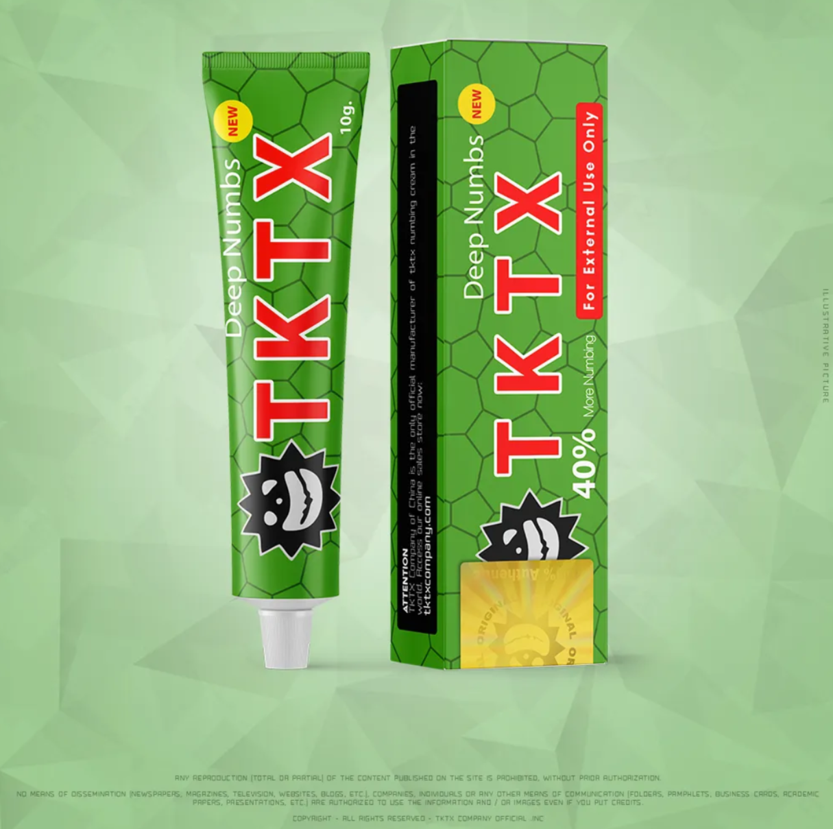 Green TKTX Tattoo Numbing Cream - 40% in a tube, designed for pain-free tattooing with a smooth texture.